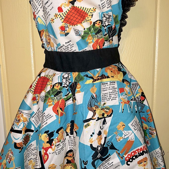 Vintage Cocktail Recipes Apron Black Sequins Lace & Sheer Trim - Picture 4 of 13